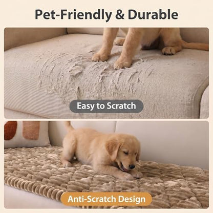 FunFurry Pet Couch Cover for Sofa - Washable, Anti-Scratch Flannel Protector - Camel 59"X27.6"