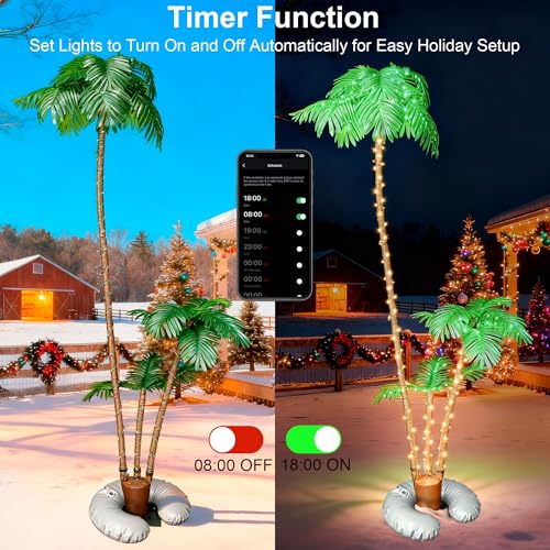 6Ft LED Palm Tree with 3 Branches - Festive Christmas Decor, App-Controlled