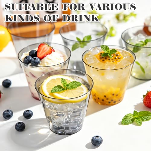 50 Pack 9oz Transparent Black Plastic Cups - Disposable Cocktail Glasses