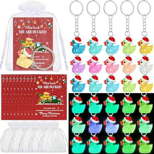 48 Pcs Fluorescent Resin Duck Keychains Holiday Gift Set