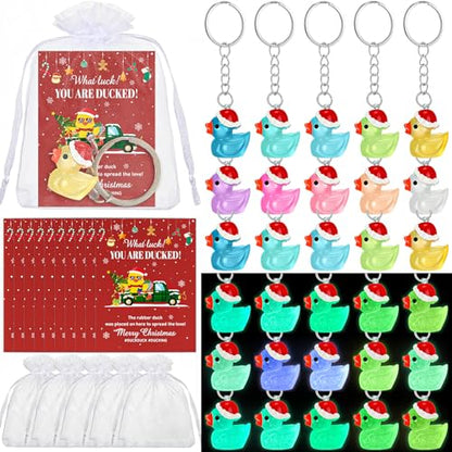 48 Pcs Fluorescent Resin Duck Keychains Holiday Gift Set