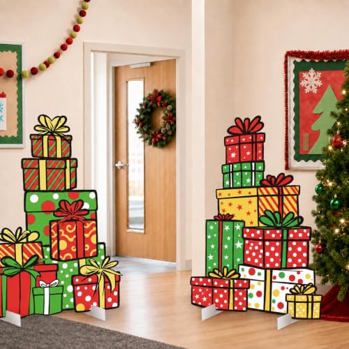 Christmas Whimsical Box Cardboard Cutout Pair - 2pcs Holiday Decor