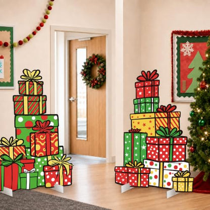 Christmas Whimsical Box Cardboard Cutout Pair - 2pcs Holiday Decor