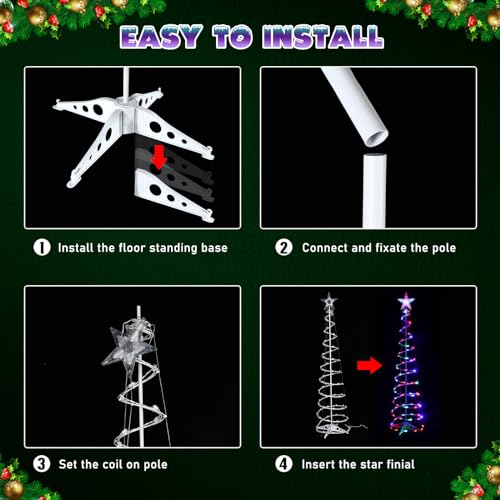 4 Pack 6ft Spiral Christmas Tree Lights - 125 LED Outdoor Decor