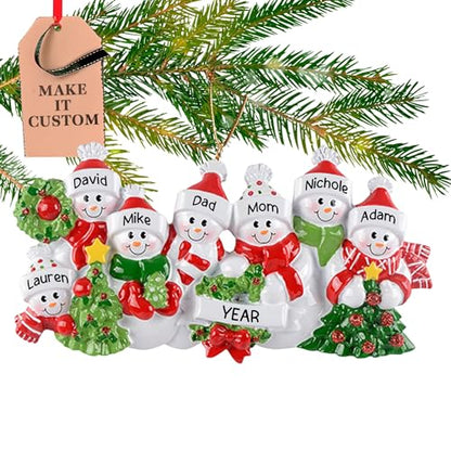 Personalized Snowman Family Ornament - Family of 7 Holiday Keepsake 2026