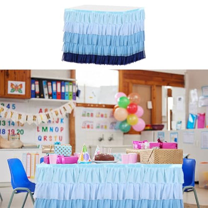 Blue 14ft Ruffle Table Skirt for Wedding Birthday Party Decorations - Rectangular 168x30 Inches