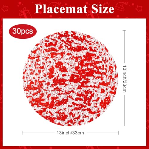 Red Disposable Placemats 13 Inch Glitter Metallic Mesh Round Table Mats for Dining & Events