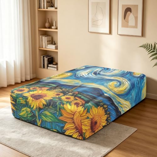 Starry Sunflowers Twin Air Mattress Sheet with Pump Cover 39x75x24in