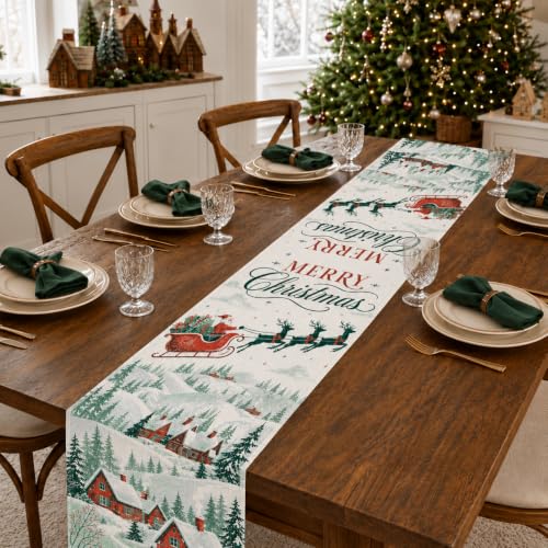 Snowy Village Santa Christmas Table Runner 13 x 90 Inch Holiday Decor - Variation of Snowy Village / 13''x90''