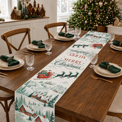 Snowy Village Santa Christmas Table Runner 13 x 90 Inch Holiday Decor - Variation of Snowy Village / 13''x90''