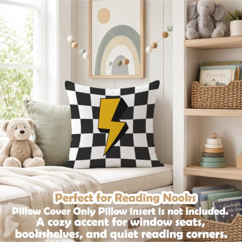 Race Car Room Decor Pillow Cover 18x18 - White & Black Racing Theme