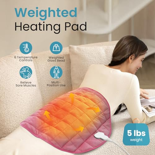 Weighted Heating Pad 5lbs for Back Cramps and Muscle Relief - Pink, 29x24 Inches