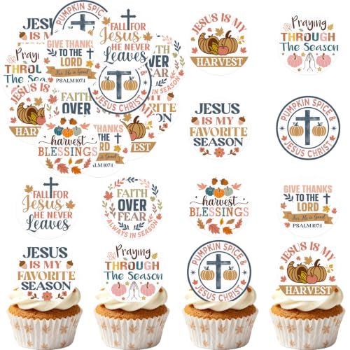 Fall Jesus Edible Cupcake Toppers 36PCS - Thanksgiving Religious Cake Decor