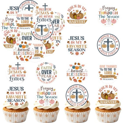 Fall Jesus Edible Cupcake Toppers 36PCS - Thanksgiving Religious Cake Decor