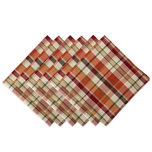 Pumpkin Spice Plaid Cotton Napkin Set 20x20 Inches - Fall Table Decor, Pack of 6