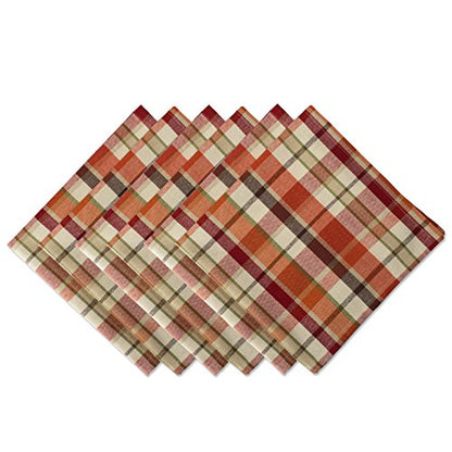 Pumpkin Spice Plaid Cotton Napkin Set 20x20 Inches - Fall Table Decor, Pack of 6