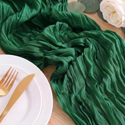 12 Pack Emerald Green Cheesecloth Table Runners - 17x108 Inch Elegant Gauze for Party & Home Decor