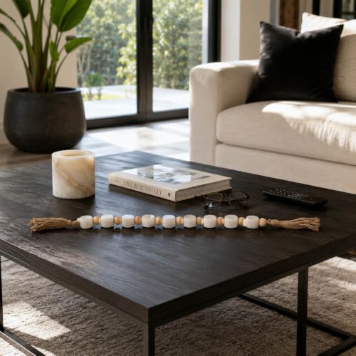 Marble Bead Garland for Home Decor - White Tassel Accent, 36 Inch