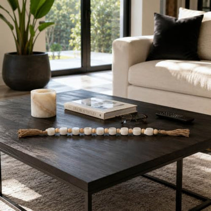 Marble Bead Garland for Home Decor - White Tassel Accent, 36 Inch