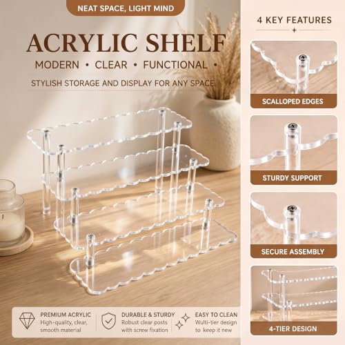 Elegant 4-Tier Scalloped Acrylic Display Riser Stand for Perfume & Jewelry