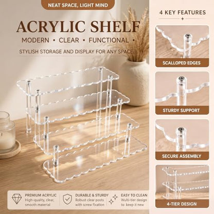Elegant 4-Tier Scalloped Acrylic Display Riser Stand for Perfume & Jewelry