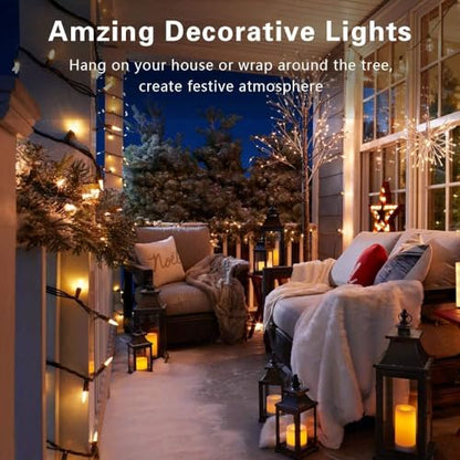 ODEETRONIC Warm White Christmas String Lights - Brown Wire, 21.63 ft, 100 Incandescent Bulbs