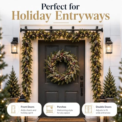 Adjustable Garland Hanger for Front Door 31.5-80.7 Inch No Drill Heavy Duty Support up to 25 lbs