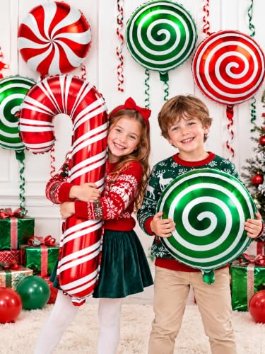 HTZNHXT 64Pcs Christmas Foil Candy Cane Balloon Kit - Mylar Holiday Decor