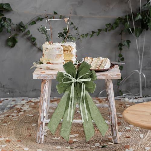 Green Burlap Bow for Christmas Wreath - 20x11 Inch Holiday Front Door Decor