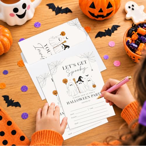 Cute Ghost Halloween Party Invitations with Envelopes and Cards - Neutral Spooky
