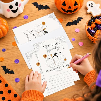Cute Ghost Halloween Party Invitations with Envelopes and Cards - Neutral Spooky