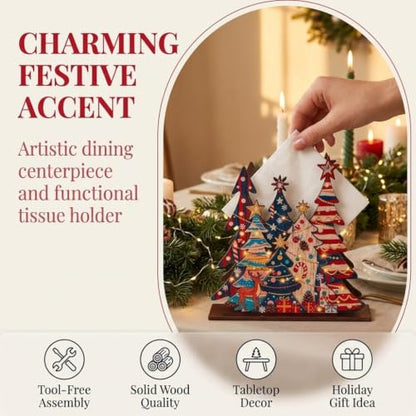 Christmas Tree Napkin Holder Wooden Farmhouse 6.3 Inch Holiday Decor