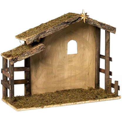Wooden Nativity Stable for Christmas Scene - Fits 10 Inch Figures