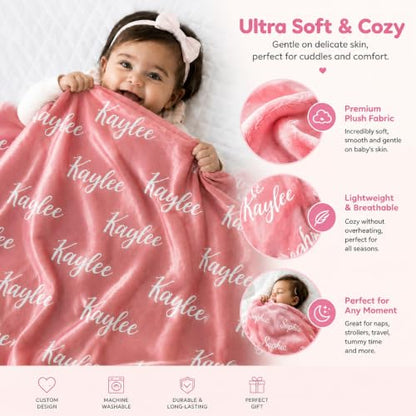 Personalized Baby Blanket with Name - Soft Fleece Nursery Throw for Girls and Boys