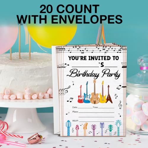 Guitar Birthday Party Invitations with Envelopes Set of 20 YO13 Variation