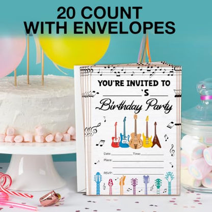 Guitar Birthday Party Invitations with Envelopes Set of 20 YO13 Variation