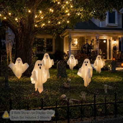 Halloween Ghost Decorations Outdoor Solar Pathway Lights 3-Pack