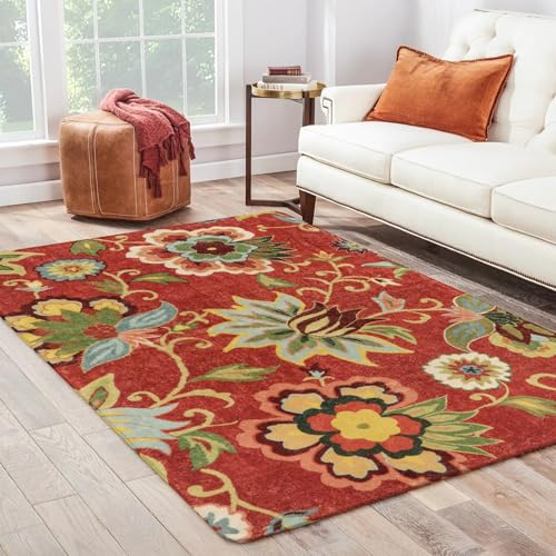 Coral Paisley 4x6 Washable Area Rug - Non-Slip Red Fall Carpet for Living Room