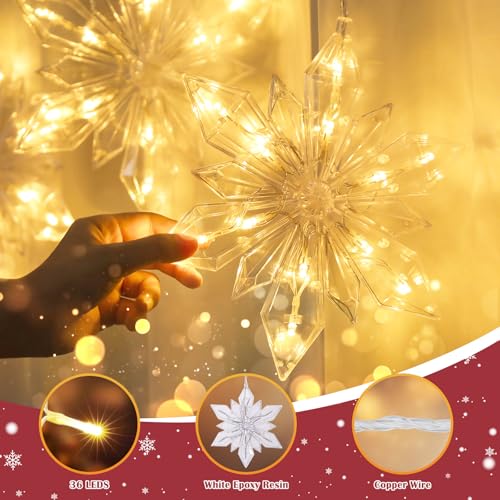 Quntis Christmas Snowflake Window Lights 3 Pack 36 LEDs Diamond-Star Decor with 8 Light Modes