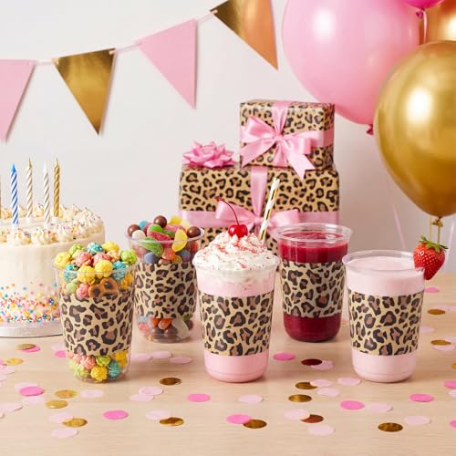 50 Pcs Leopard Print Disposable Plastic Cups for Parties - 16oz, Clear & Leopard Variation