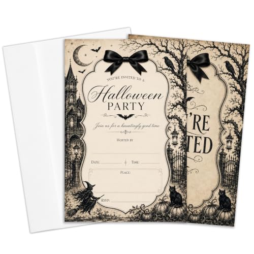 Vintage Gothic Halloween Party Invitations with Envelopes - Dark Victorian