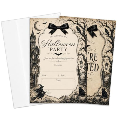Vintage Gothic Halloween Party Invitations with Envelopes - Dark Victorian