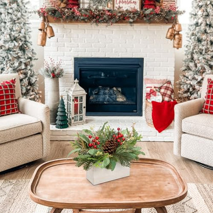 Christmas Centerpieces 8 Inch Artificial Pine Plant with Red Berries & Cones - Style 4