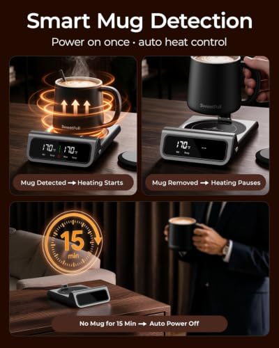 Coffee Mug Warmer Set with Infrared Heating, Adjustable Temp, 14oz Mug Included