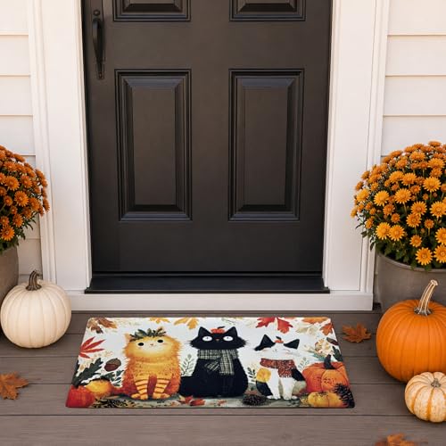 Fall Door Mat 17x29 Inch Welcome Mat Front Doormat Fall Cats - Non-Slip, Absorbent, Decorative