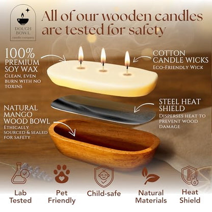 Christmas Tree Soy Candle in Rustic Wooden Dough Bowl - 6 Wick, 32oz