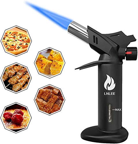 LNLEE Torch Culinary Cooking Torch for Creme Brulee Steak Baking, Refillable Professional Chef Kitchen Torch Lighters for Dab Rig Crafts Resin with Fuel Gauge Safety Lock Adjustable Flame (No Fuel)