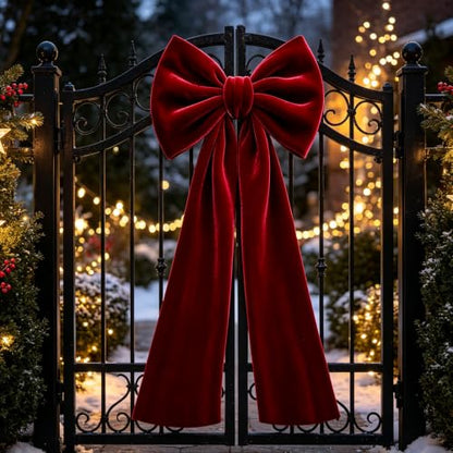 Christmas Tree Topper Bow - Red Velvet 15.8 x 78 Inches Extra Long Holiday Decor