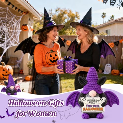 Halloween Boo Basket Stuffers for Women Teen Girls Crochet Bat Gnome - Spooky Gift Decor
