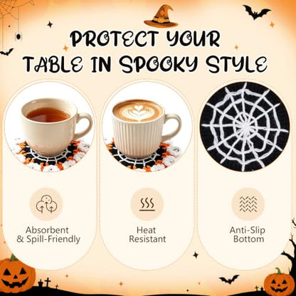 Halloween Crochet Coaster Ghost Drink Mat Handmade Spooky Decor